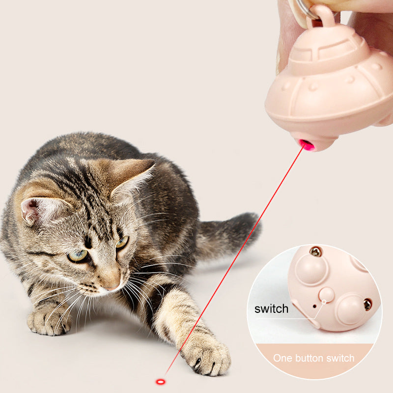A small automatic laser pointer toy designed to attach to a cat's collar for interactive laser play with cats, kittens, and dogs.