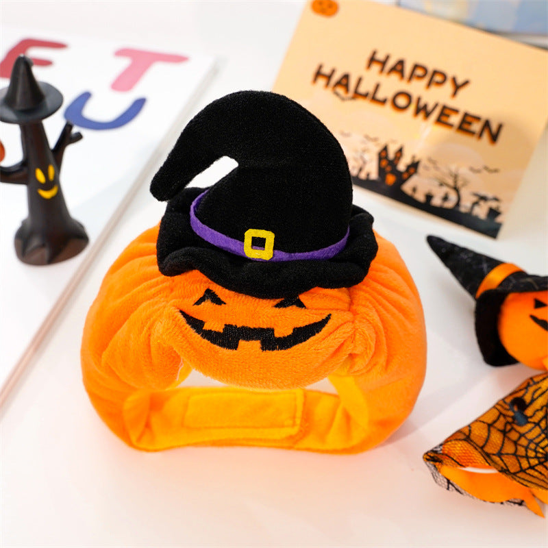 Halloween Pumpkin Costume Set for Small Dogs & Cats (Vest + Witch Hat, Size M)